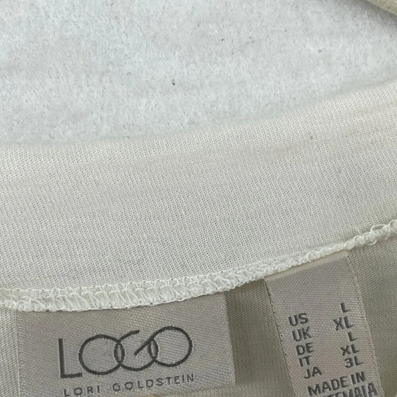 LOGO by Lori Goldstein T-shirt Womens L White Long Sleeved Ruffle Trim Pullover - Picture 8 of 12